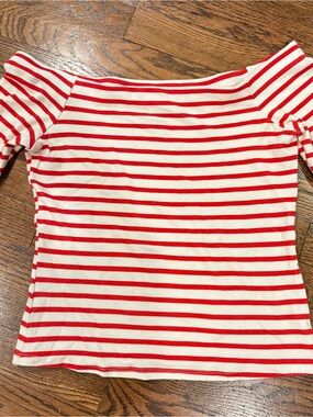 H&M Red and White Striped Off-Shoulder Top